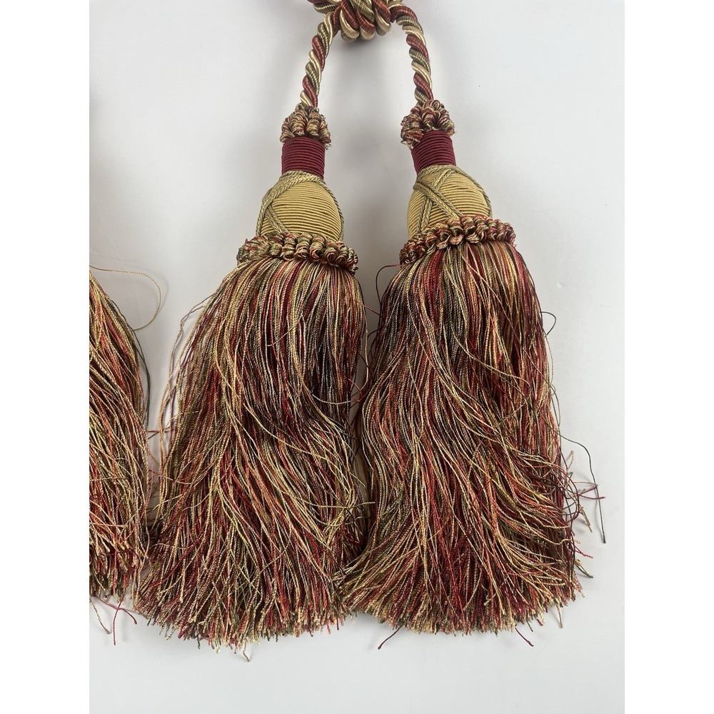 Vintage 90s Set Of Double Tassel Curtain Tiebacks Burgundy & Gold